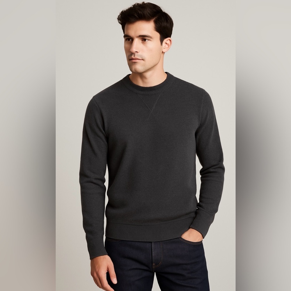Todd Snyder Men’s Dark Gray Sweater Cashmere Cotton Crewneck Minimalist Large - Picture 1 of 7